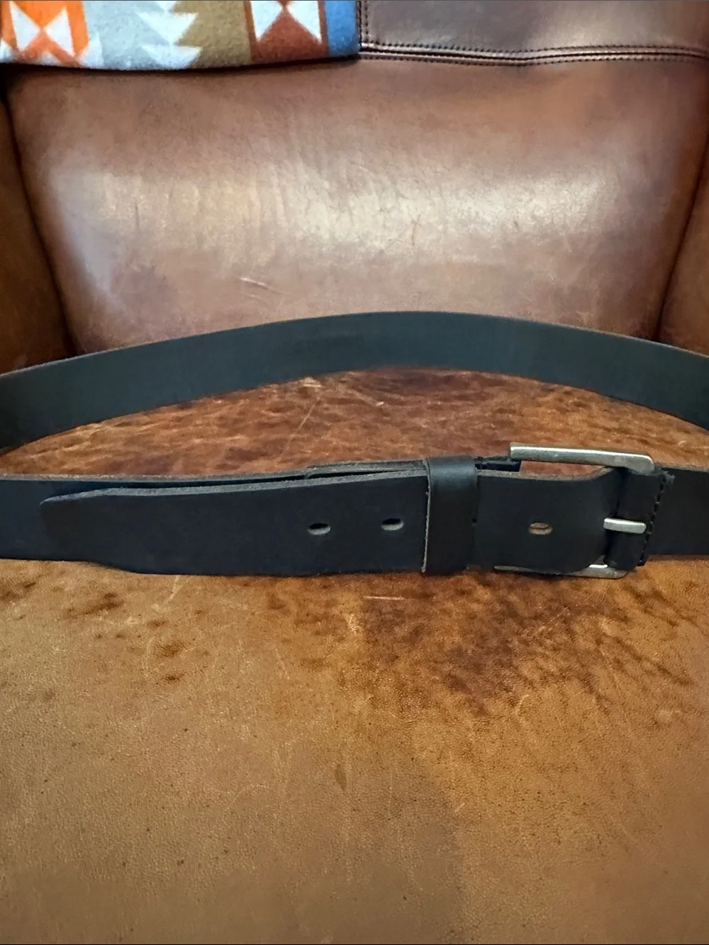 Timberland Black Leather Men's Belt with Brushed Silver Buckle Size 42